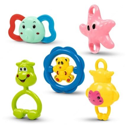Rattle Set Teathers for New Born Babies, Toy Made in Safe Non-Toxic 5 pc Rattle  (Multicolor)